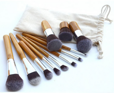 Best Quality Bamboo Handle Makeup Brushes Set With Linen Bag