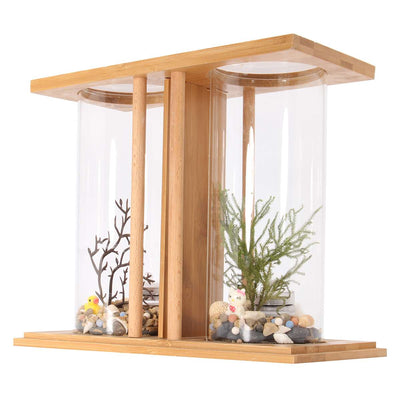 Decorative Bamboo & Double Glass Ecological - Mini Fish Aquarium