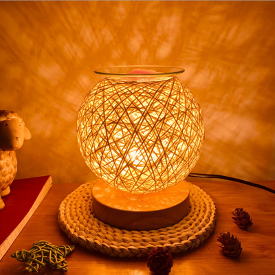 Hand-Knit Bamboo Rattan Round Home Decor Lamp + Fragrance Oil Heater or Wax Candle Melt Warmer