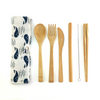 Portable Travel Bamboo Knife Fork Spoon ChopSticks Straw Brush & Pouch - 6 Piece Cutlery Set
