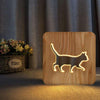 3D Night Light Solid Wood Hollow Cat - Bamboo Lamp - Lamp - Natural Lamp - Wood Lamp