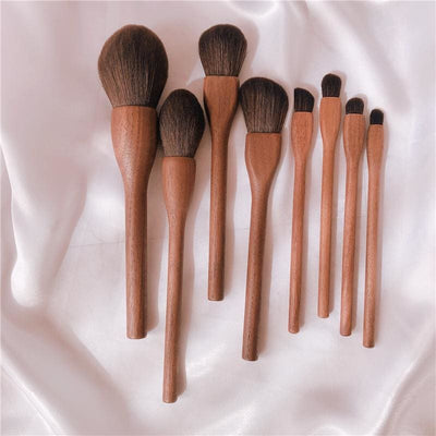 Exquisite Wood Makeup Brush Set - Blush Brush Eyeliner Brush Powder Foundation Brush + Walnut Wood Holder - Personal - Wood MakeUp Brush -