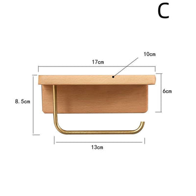 Beautiful Solid Wood Brass - Multi-purpose Rack & Toilet Roll Holder - Walnut Rack - Wash - Wood Rack - Wood Toilet Paper Holder