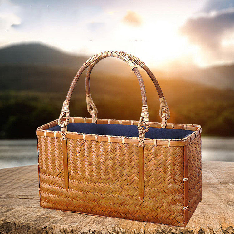 Pastoral Portable Eco-Friendly Shopping Bamboo Basket cum Bag