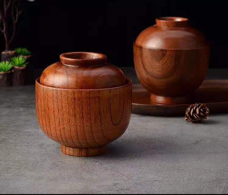 Solid Jujube Wood Bowl With Lid & Instant Noodle Bowl