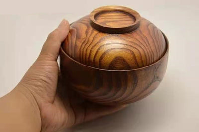 Solid Jujube Wood Bowl With Lid & Instant Noodle Bowl
