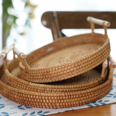 Binaural Bamboo Woven Fruit Tray Woven Basket