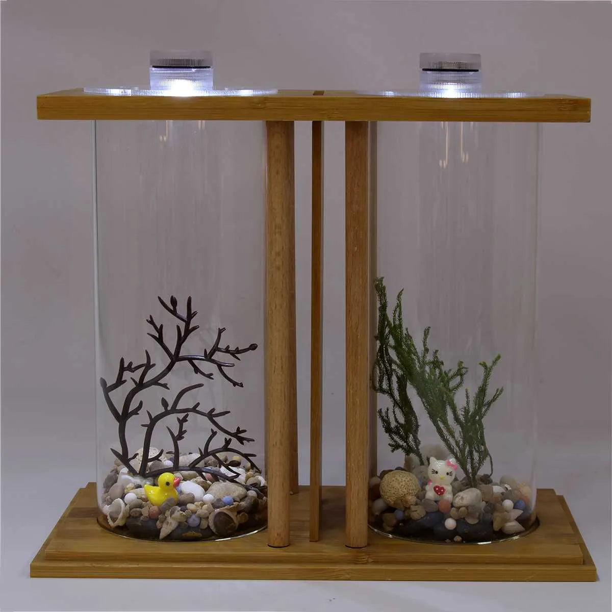 Decorative Bamboo & Double Glass Ecological - Mini Fish Aquarium -  NaturalGoodz