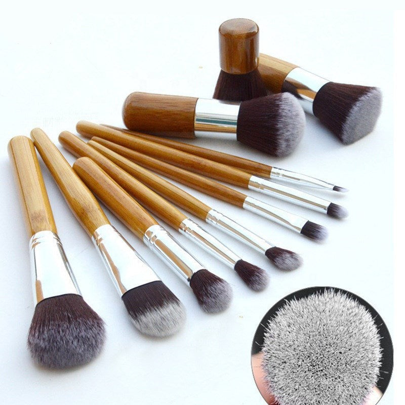 Best Quality Bamboo Handle Makeup Brushes Set With Linen Bag