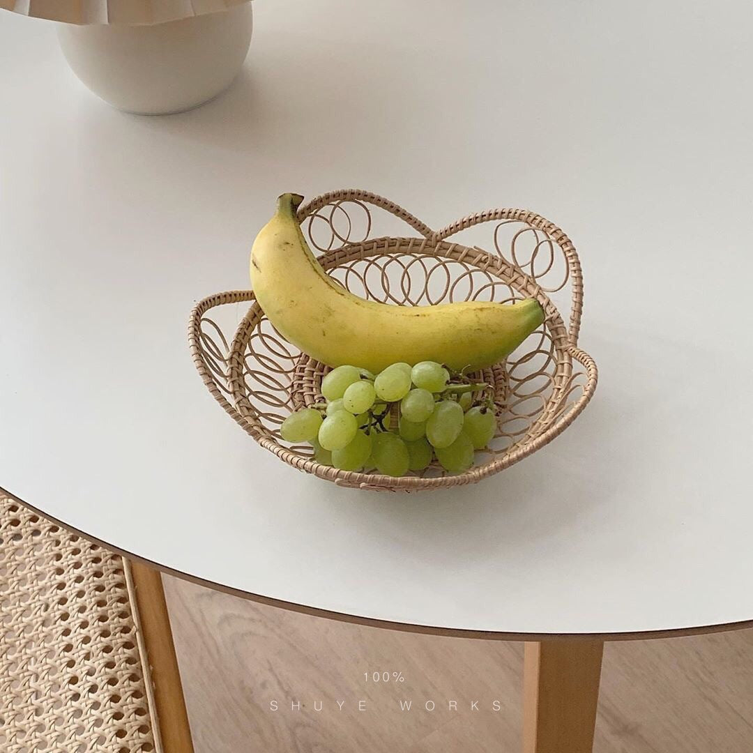 Japanese Bamboo Woven Disc Fruit Tray or Tableware