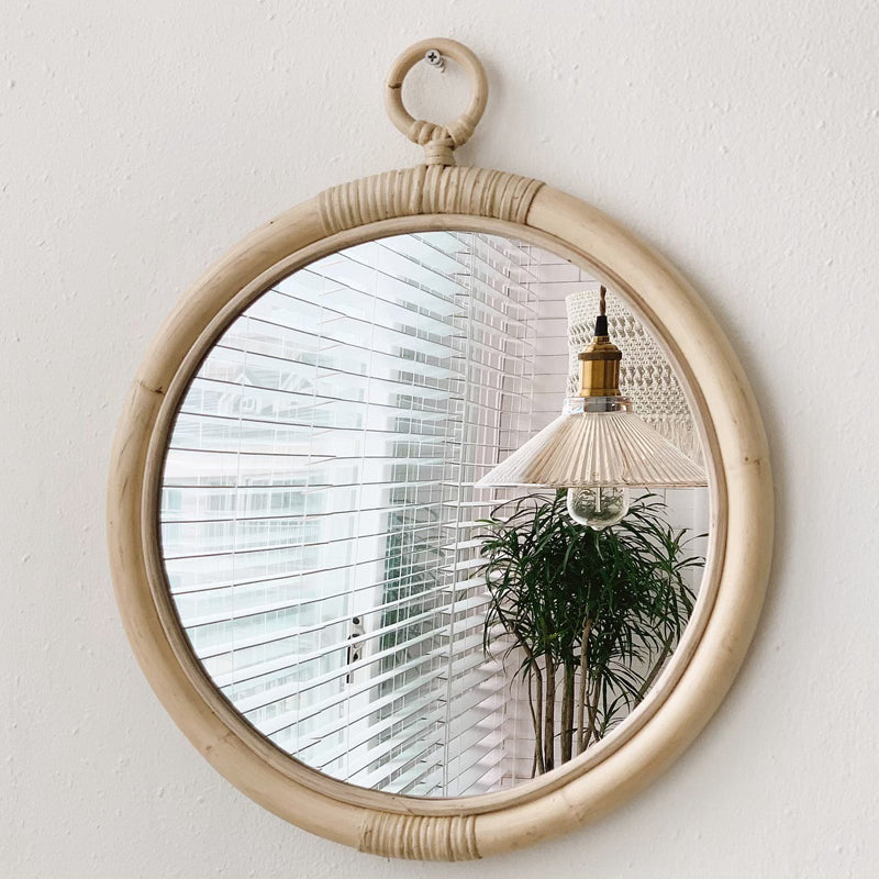 Nordic Style Retro Art Bamboo Rattan Hand Woven Hanging Mirror