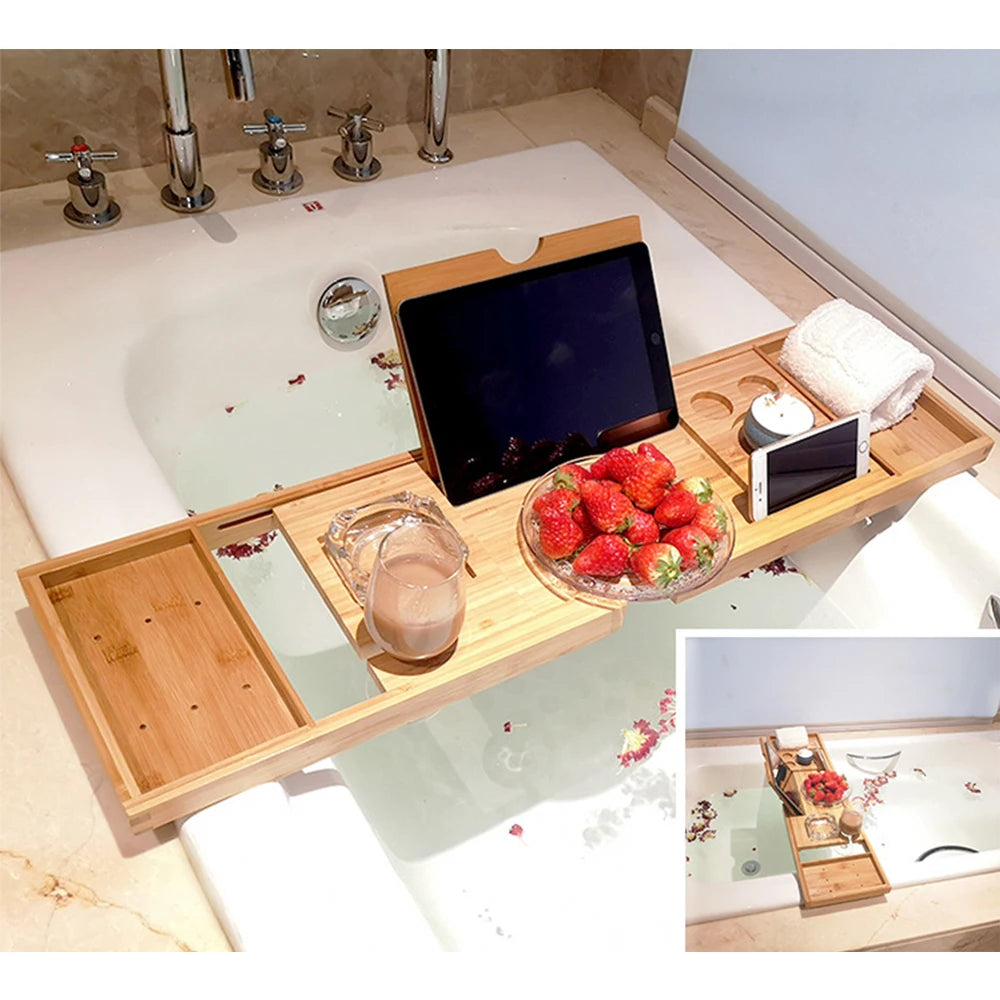 Expandable Bathtub Tray Spa Tub Organizer Rack Food Wine Book Phone Table  Holder Water Proof Bathtub Shelf Bathroom Accessories - AliExpress