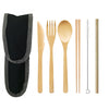 Portable Travel Bamboo Knife Fork Spoon ChopSticks Straw Brush & Pouch Cutlery Set