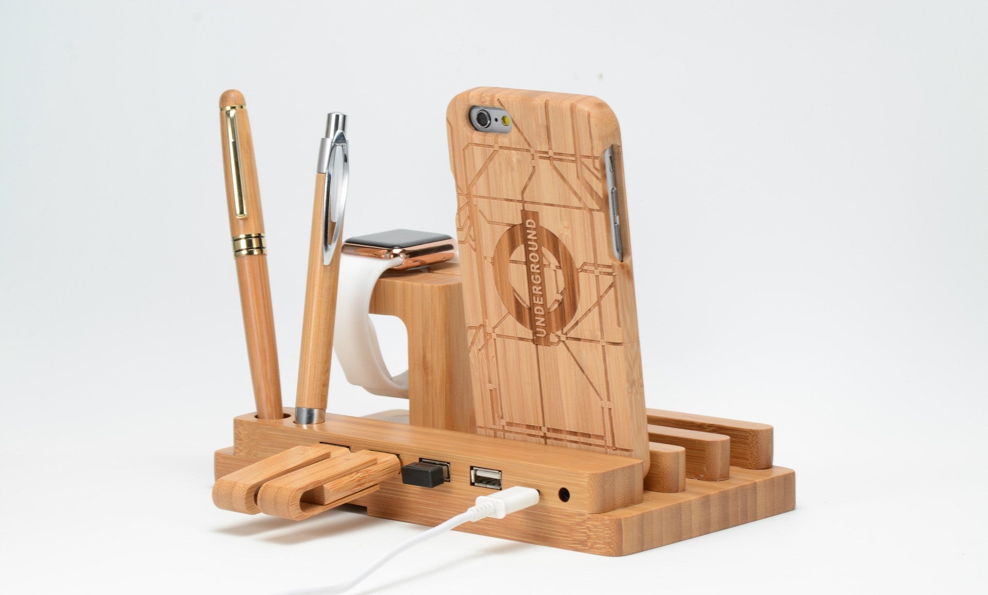 Multi-function Bamboo - Mobile & Watch Charger & Holder - NaturalGoodz