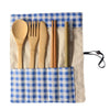 Bamboo Knife Fork Spoon ChopSticks Straw Brush & Cloth Bag Cutlery Set