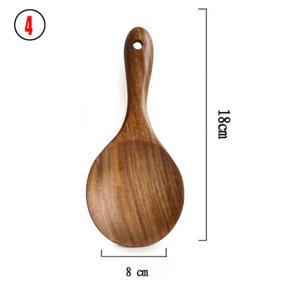 Thailand Natural Teak Wood - Cooking Spoons Set - Ladle Turner Long Rice Colander Soup Skimmer Scoop