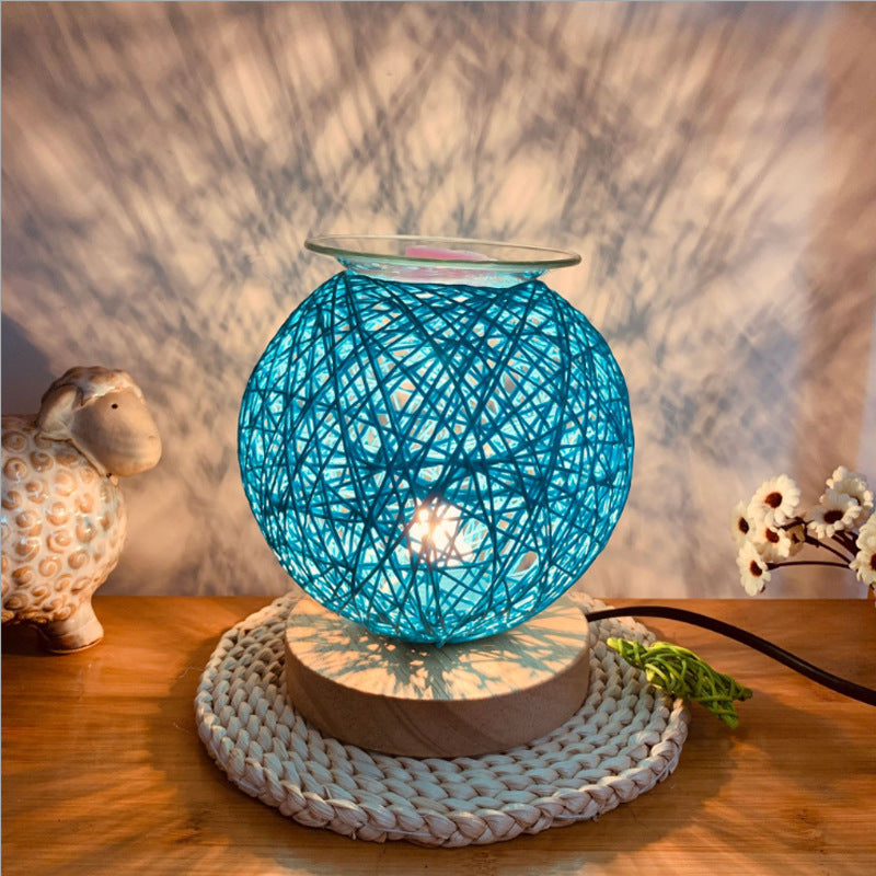 Hand-Knit Bamboo Rattan Round Home Decor Lamp + Fragrance Oil Heater or Wax Candle Melt Warmer
