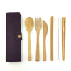 Portable Travel Bamboo Knife Fork Spoon ChopSticks Straw Brush & Pouch - 6 Piece Cutlery Set