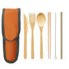 Portable Travel Bamboo Knife Fork Spoon ChopSticks Straw Brush & Pouch Cutlery Set