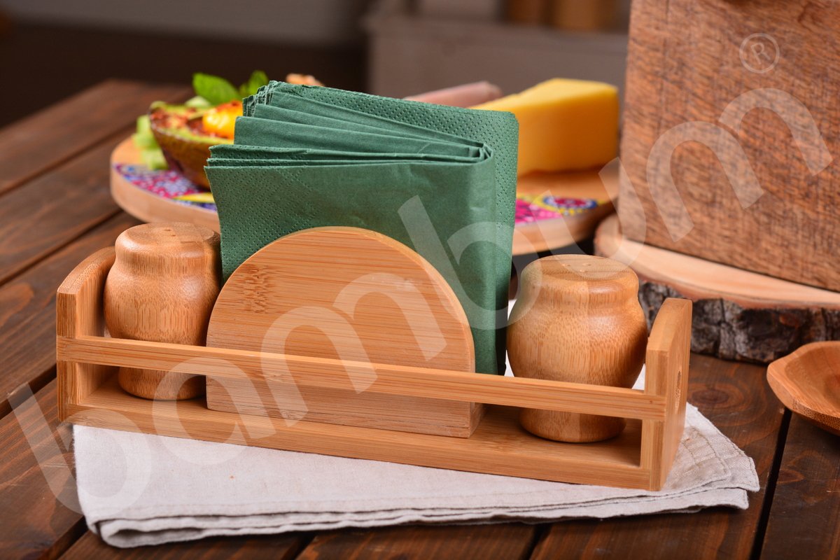 Premium Environmentally Friendly Elcoda Napkin Holder Salt & Pepper Shaker - Made in Turkey
