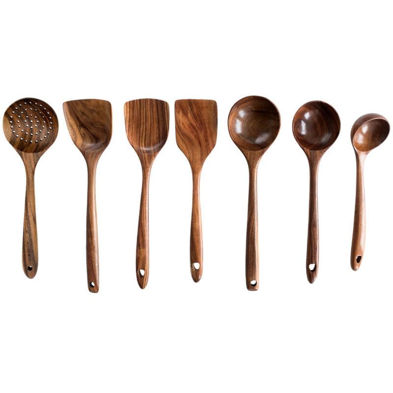 Modern & Sleek Acacia Wood - Spatula Spoon Cutlery Set - Kitchen - Wood Cutlery - Wood Kitchenware - Wood Spatula - Wood Spoon
