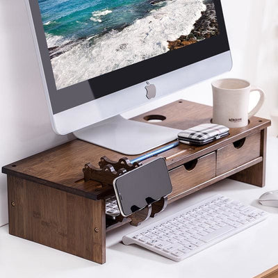 Modern Solid Wood Monitor Notebook Rack & Storage - Easy for Neck - Living - Monitor Rack - Natural Office - Office - Wood Monitor Rack