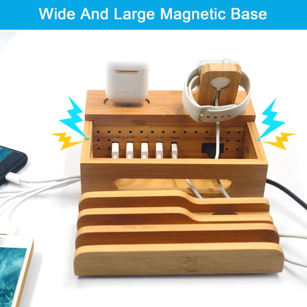Bamboo - Charger + Storage Box - Bamboo Charger - Bamboo Desktop Storage - Natural Office - Natural Wood Charger - Office