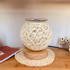 Hand-Knit Bamboo Rattan Round Home Decor Lamp + Fragrance Oil Heater or Wax Candle Melt Warmer
