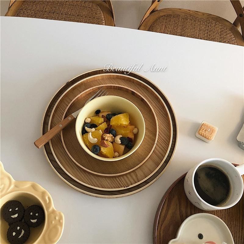 Solid Wood - Round Tray / Storage Tray / Fruit Tray / Tabletop Storage / One-Person Food Tray - Dining - Kitchen - Natural Tray - Wood Fruit