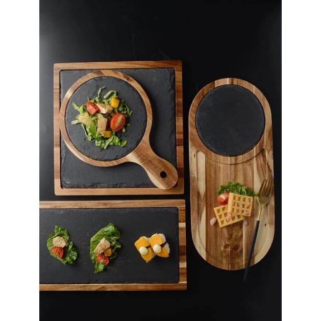 Retro American Style Black Wood - Pizza Dish / Wooden Plate / Full Set - Kitchen - Natural Pizza Pan - Natural Pizza Stone - Wooden Pizza 
