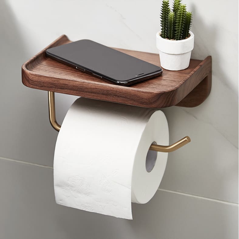 Wooden Toilet Paper Holder with Shelf