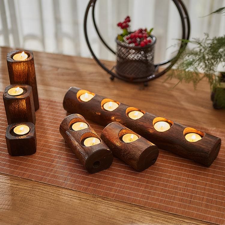 Solid Wood Small Candle Holder - Living - Wood Candle Holder