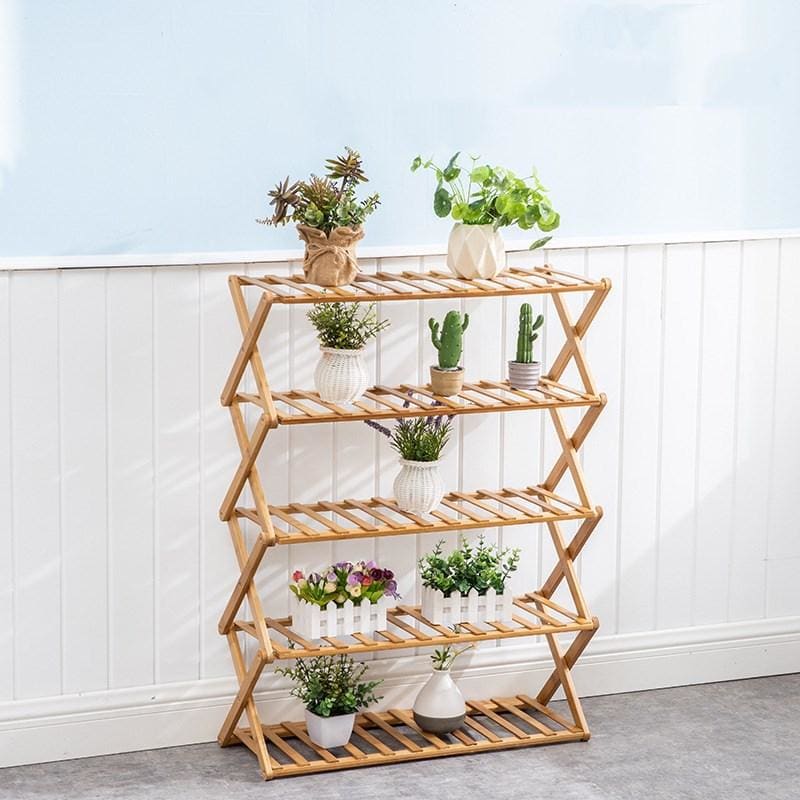 wine rack plant stand Bamboo 3-layer Foldable Flower Stand & Stock Rack