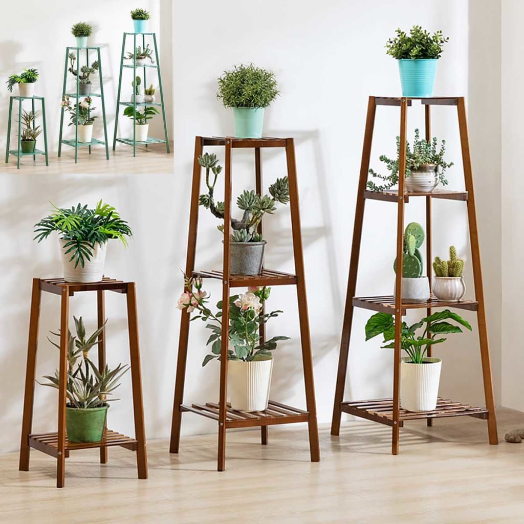 Nordic Style 2 Tier Wooden Balcony Flower / Potted Plant Stand - Bamboo Flower Stand - Living - Wood Flower Stand