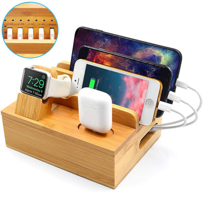 Bamboo - Charger + Storage Box - Bamboo Charger - Bamboo Desktop Storage - Natural Office - Natural Wood Charger - Office