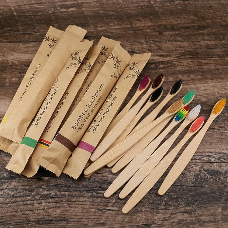 Flat Bamboo Toothbrush in Kraft Paper Bag - Bamboo Toothbrush - Natural Toothbrush - Personal