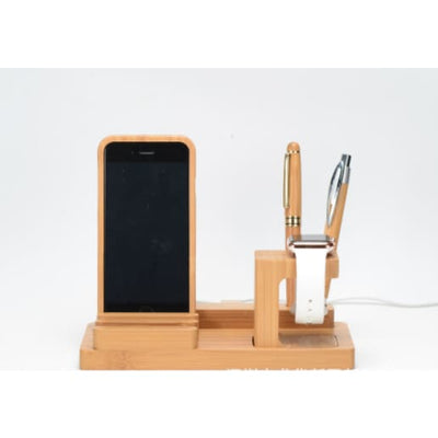 Multi-Function Bamboo - Mobile & Watch Charger & Holder - Bamboo Apple Watch Charger - Bamboo iPhone Charger - Living - Natural Office -
