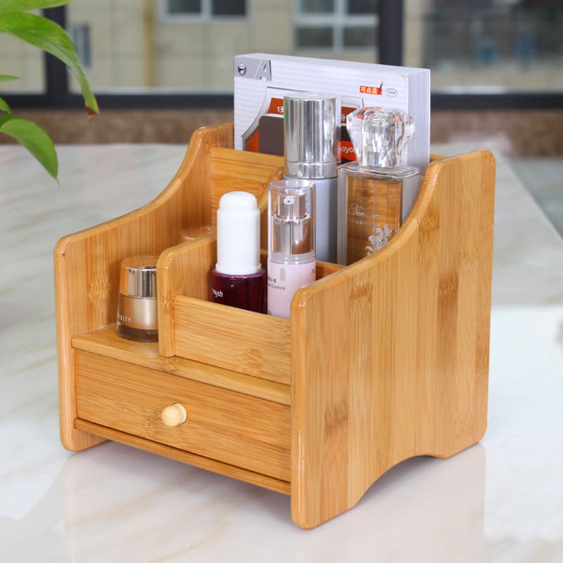 Wooden Multi-Purpose Desktop Storage Box - Bamboo Desktop Storage - Living - Natural Office - Office - Wood Desktop Storage